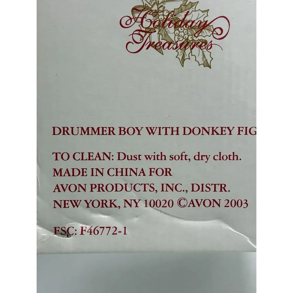 Avon Holiday Treasures Drummer Boy with Donkey Nativity Figurine 2003 NIB
